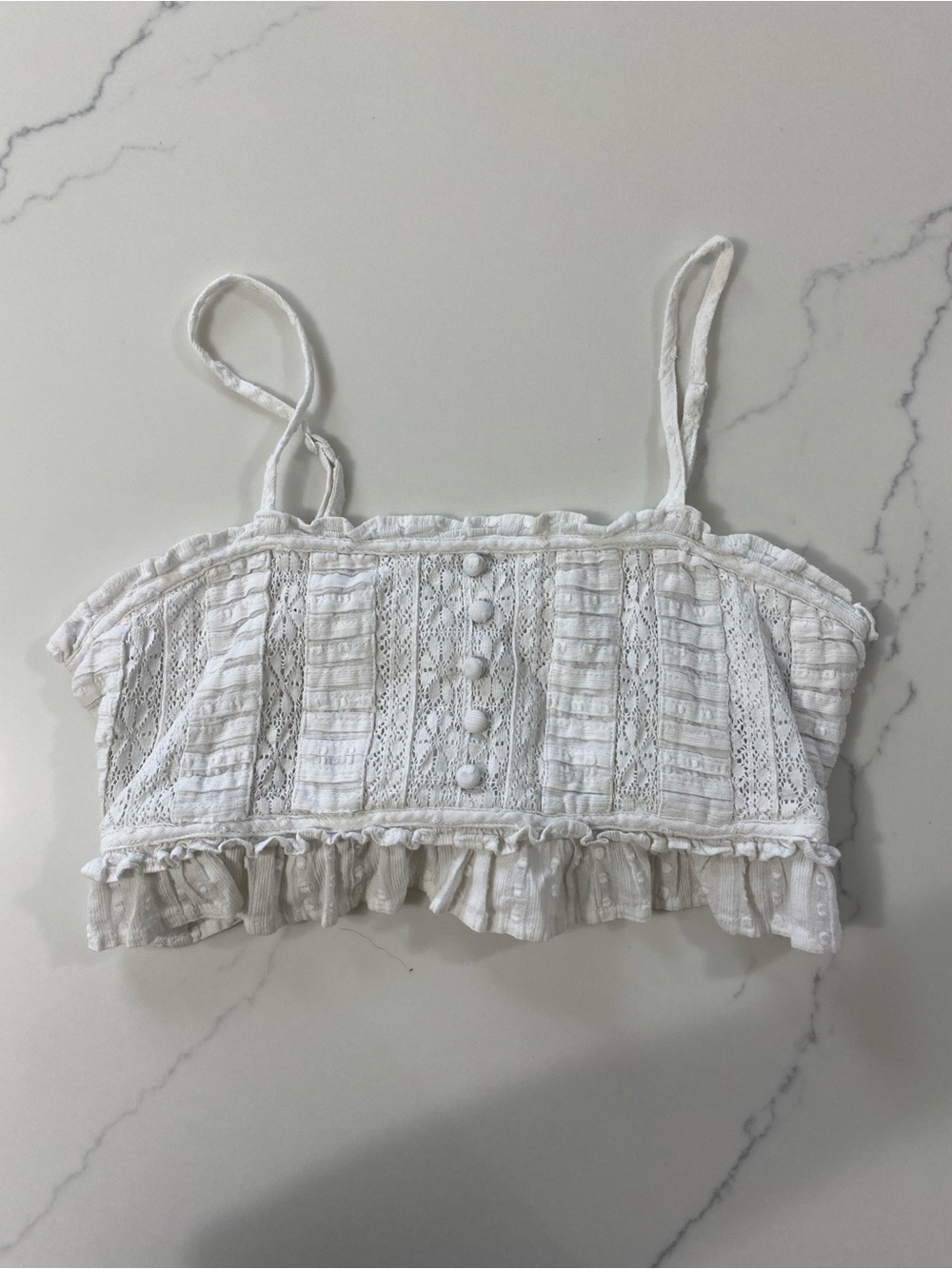 American Eagle White Lace Ruffle Crop Cami Top Small